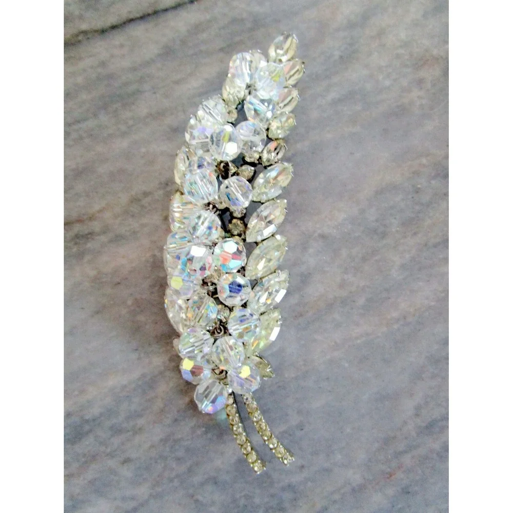 Juliana Vintage LARGE Leaf Brooch Pin  Beads Marquis Shape Rhinestones Exquisite